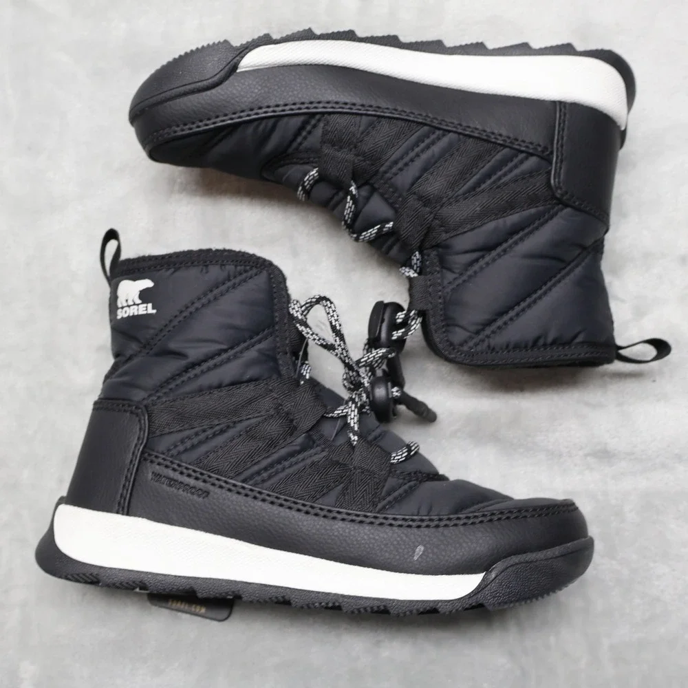 Sorel Kids 13 Boots Black Whitney II Puffy Short Lace Insulated Waterproof NWD